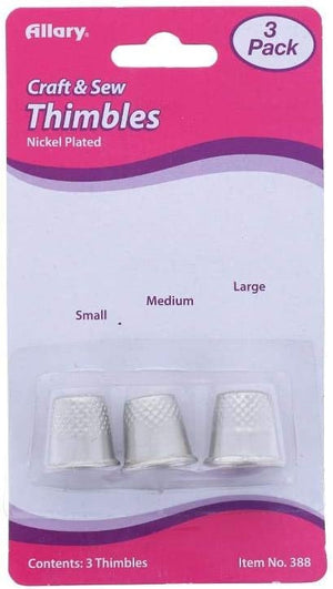 Nickle Plated Metal Thimbles - Allary Craft & Sew - Small, Medium & Large Size (1 of Each)