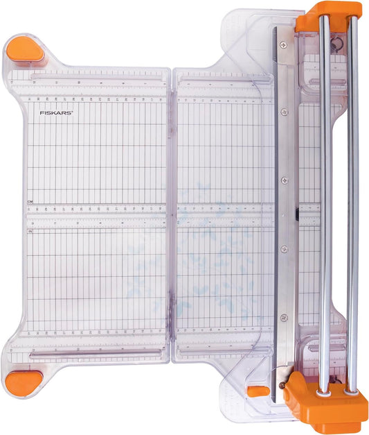 Fiskars ProCision™ Rotary Bypass Paper Trimmer - 12" Cut Length - Craft Paper and Mixed Media Cutter with Grid Lines Orange