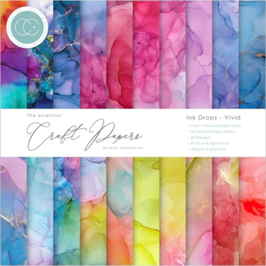 Craft Consortium Craft CON PAPRPAD 6", Ink Drops-Vivid, 20 Designs