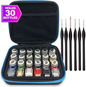 Pixiss Model Paint Storage Case for Testors Paints with 6 Fine Detail Miniatures Paint Brushes (Paint Not Included)