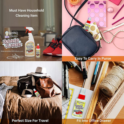 Grandma's Secret Sneaker Cleaner - Shoe Cleaner for Rubber, Canvas and Leather - Stain Remover Spray Removes Dirt, Grime and Grass - 3oz Sneakers Cleaner for Outdoor Shoes, Slippers and Moccasins