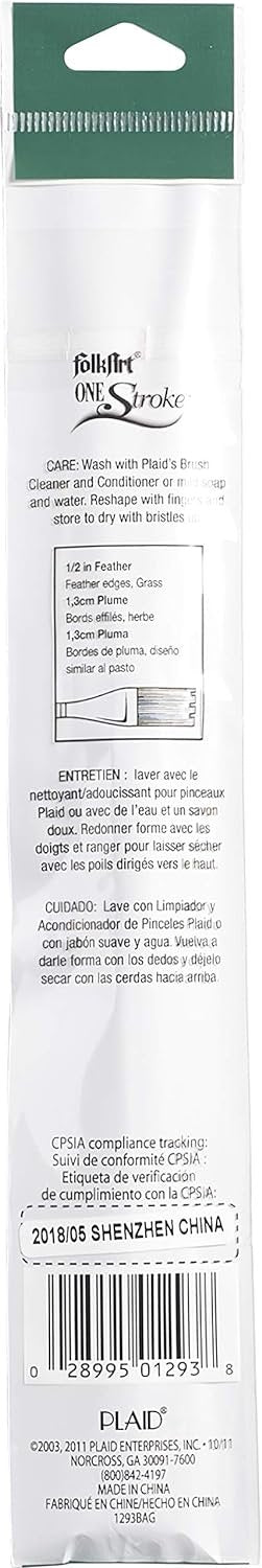 FolkArt Feather Acrylic 1293 One Stroke Paint Brush, 1/2", Multicolor