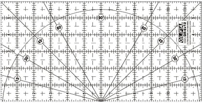 OLFA 6" x 12" Frosted Advantage Acrylic Ruler (QR-6x12) - Non Slip 6x12 Inch Acrylic Ruler with Grid & Angle Markings for Quilting, Sewing, Cutting Fabric, & Crafts