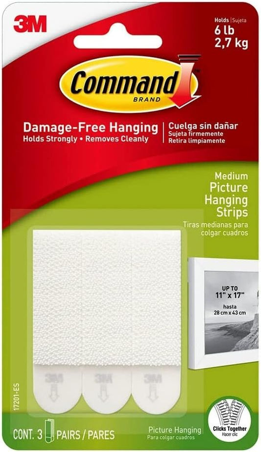 Command Medium Picture Hanging Strips .5"X2.75" 3 Sets/Pkg-White