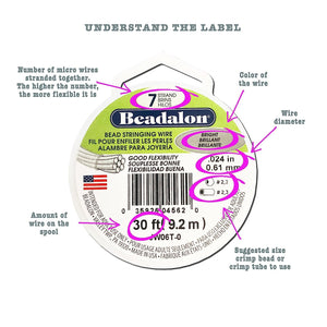 Beadalon Stringing Wire 7-Strand 0.012-Inch (0.30-Millimeter) Diameter, 30-Feet/Pkg, Bright