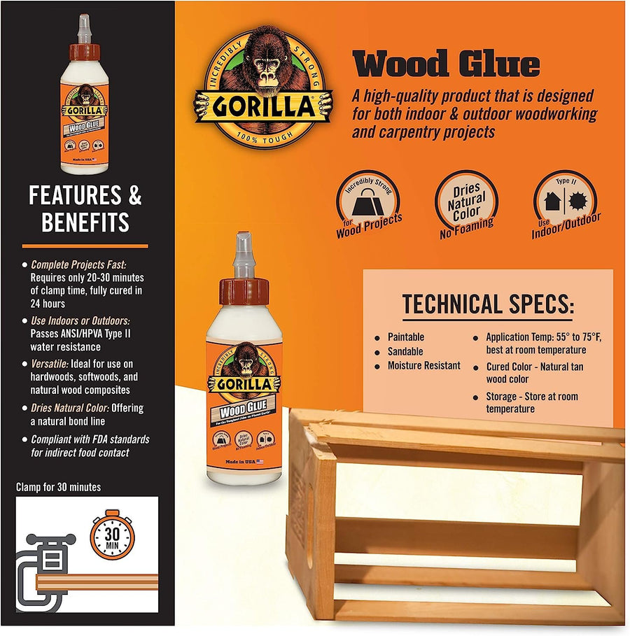 Gorilla Wood Glue, 8 Ounce Bottle