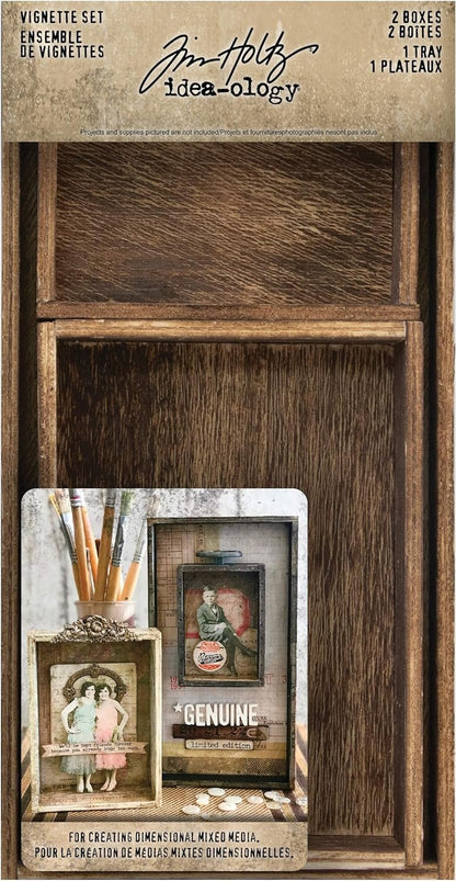 Tim Holtz, Advantus Vignette Set Wooden Boxes, brown