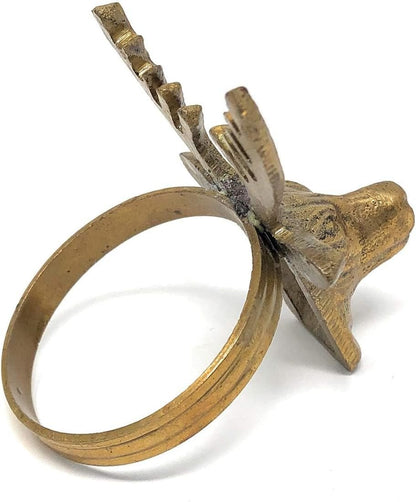 Deer Head Brass Napkin Rings in Jute Bag, Set of 6