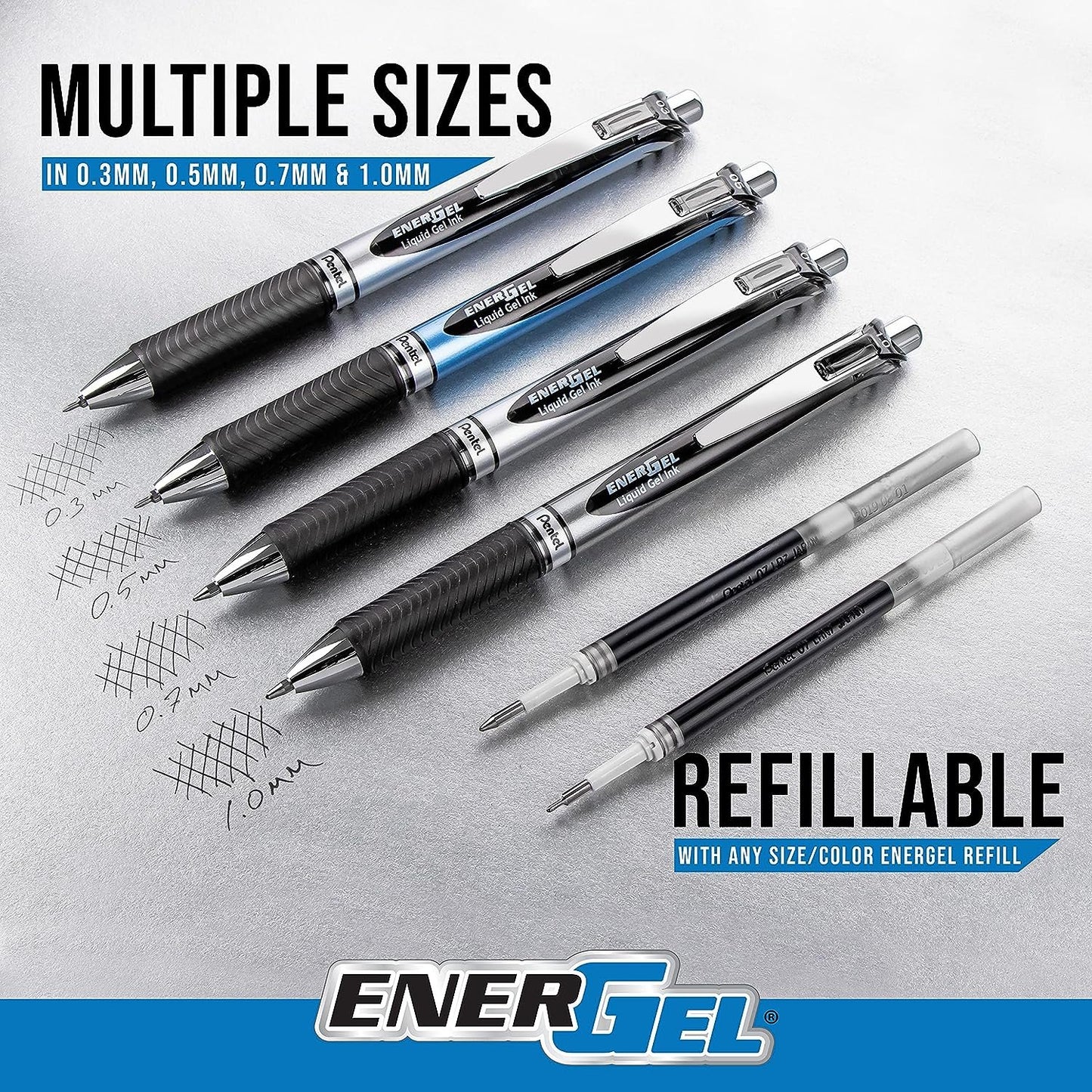 Pentel Gel Ink Pen, EnerGel RTX Retractable Gel Pen, 0.5mm, Needle Tip, Black Ink, 2 Pack (BLN75BP2A)