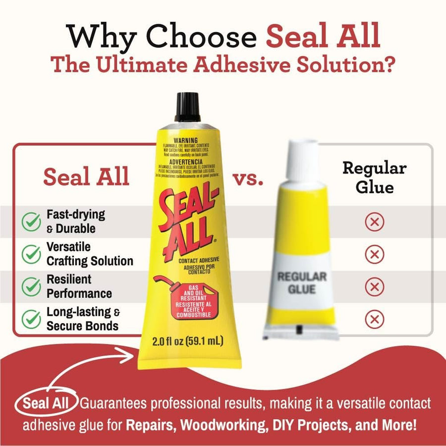 Seal All 380112 (2 fl oz) Contact Adhesive and Sealant with Snip Tip Applicator (x4) and Glue Spreader Tools (x5) - Cyanoacrylate Adhesive with Tools for Crafts, Repairs, DIY Projects, and More.