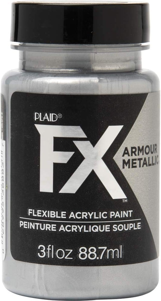 PlaidFX Metallic Flexible Acrylic Paint Ideal for Pliable Surfaces and Cosplay Costumes, Non-Cracking or Peeling, No-Tack, Durable, 3 oz, Chainmail