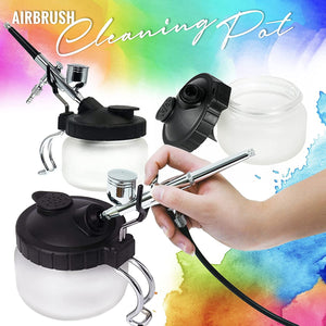 Airbrush Cleaning Kit - Airbrush Clean Pot Glass Cleaning Jar with Holder, 5pc Cleaning Needles, 5pc Cleaning Brushes, 1 Wash Needle, 2 Extra Filters