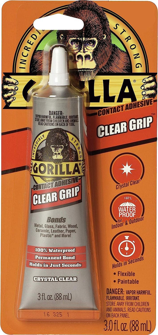 Gorilla Clear Grip Contact Adhesive, Waterproof, 3 Ounce