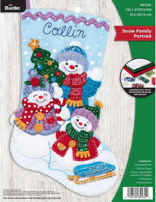 Bucilla Felt Applique Christmas Stocking Kit, 18", Snow Family Portrait