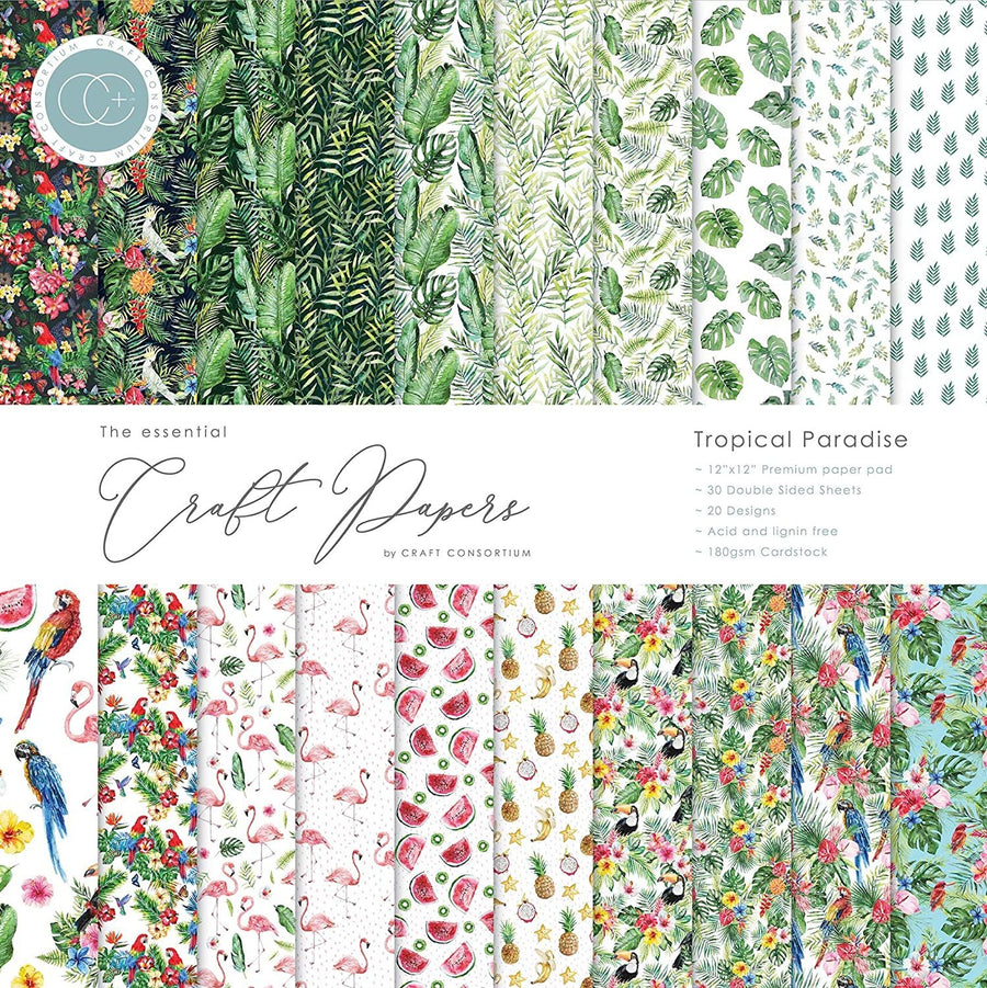 Craft Consortium Double-Sided Paper Pad 12"X12" 30/Pkg-Tropical Paradise, 20 Designs, Multi