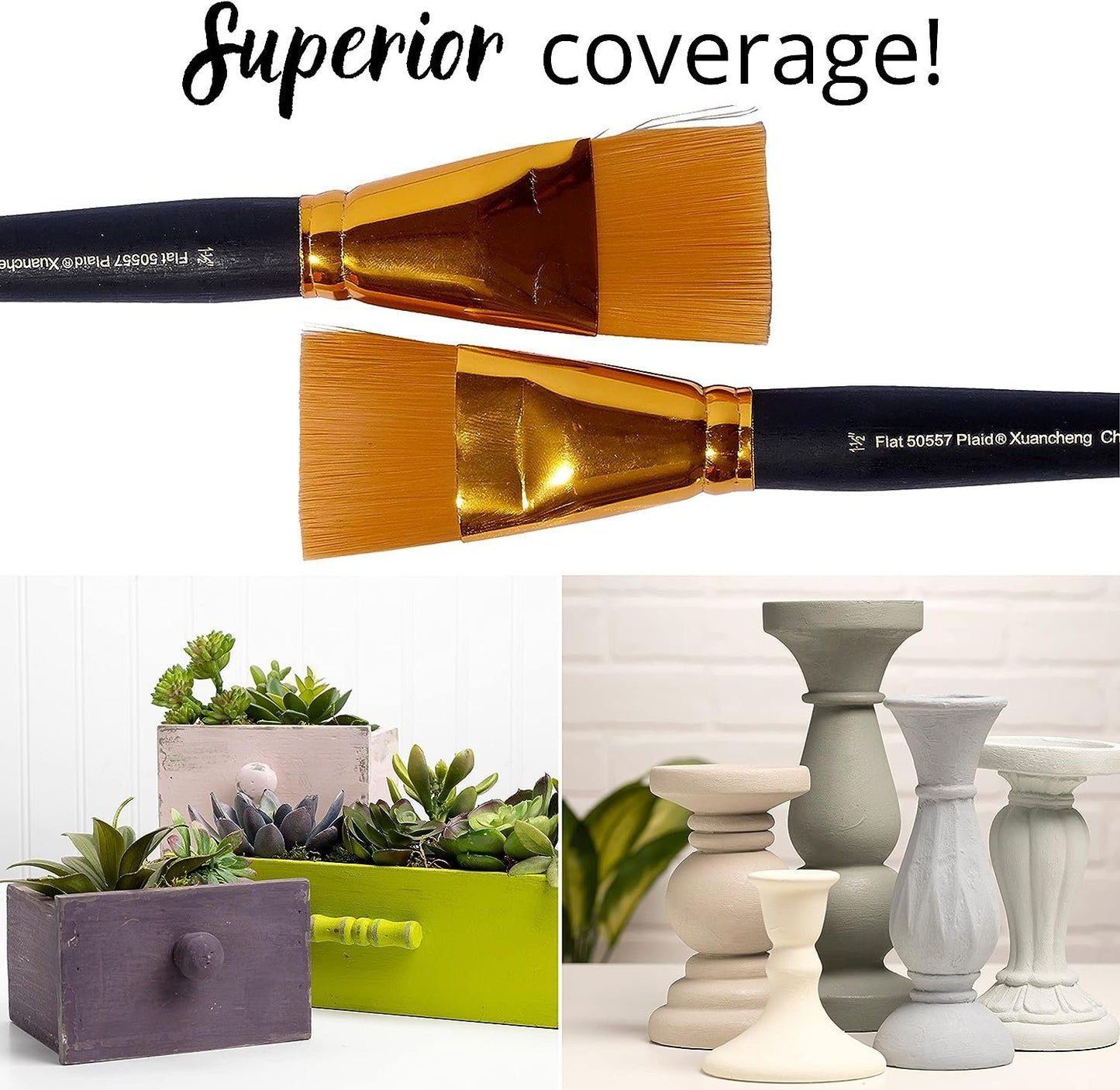 Plaid 50557E Flat Brush, (2-Piece), Gold Taklon