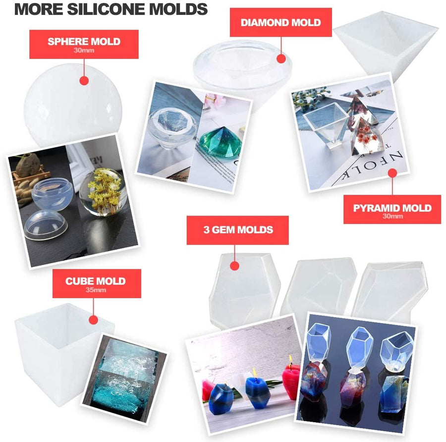 Pixiss Epoxy Resin Molds, Mixing Kit Supplies, 15 Resin Tinting Mica Powder Pigments, 106pcs for Soap Making, Slime, Resin Jewelry, Casting Resin, Epoxy Mixing Cups Sticks, Silicone Cups and More