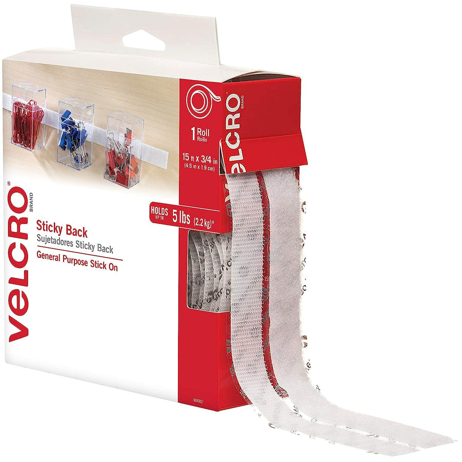 VELCRO Brand - Sticky Back Hook and Loop Fasteners – Peel and Stick Permanent Adhesive Tape Keeps Classrooms, Home, and Offices Organized – Cut-to-Length Roll | 5ft x 3/4in Tape | White