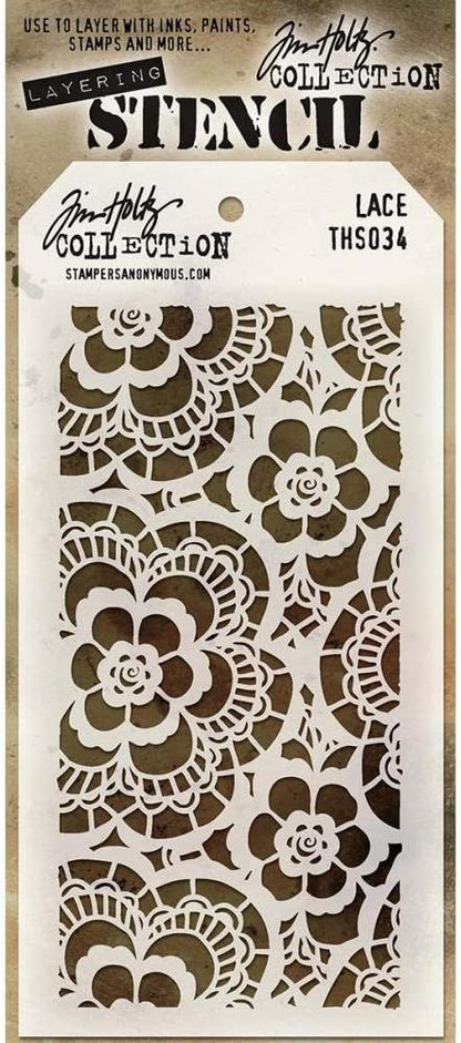 Tim Holtz - Stencils Set 1 - Five Item Bundle - Blossom, Flourish, Lace, Wildflower, and Valentine