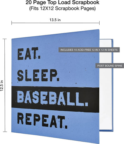 MCS Expandable 10-Page Sports Scrapbook Album with 12 x 12 Inch Pages, 13.5 x 12.5 Inch, Baseball