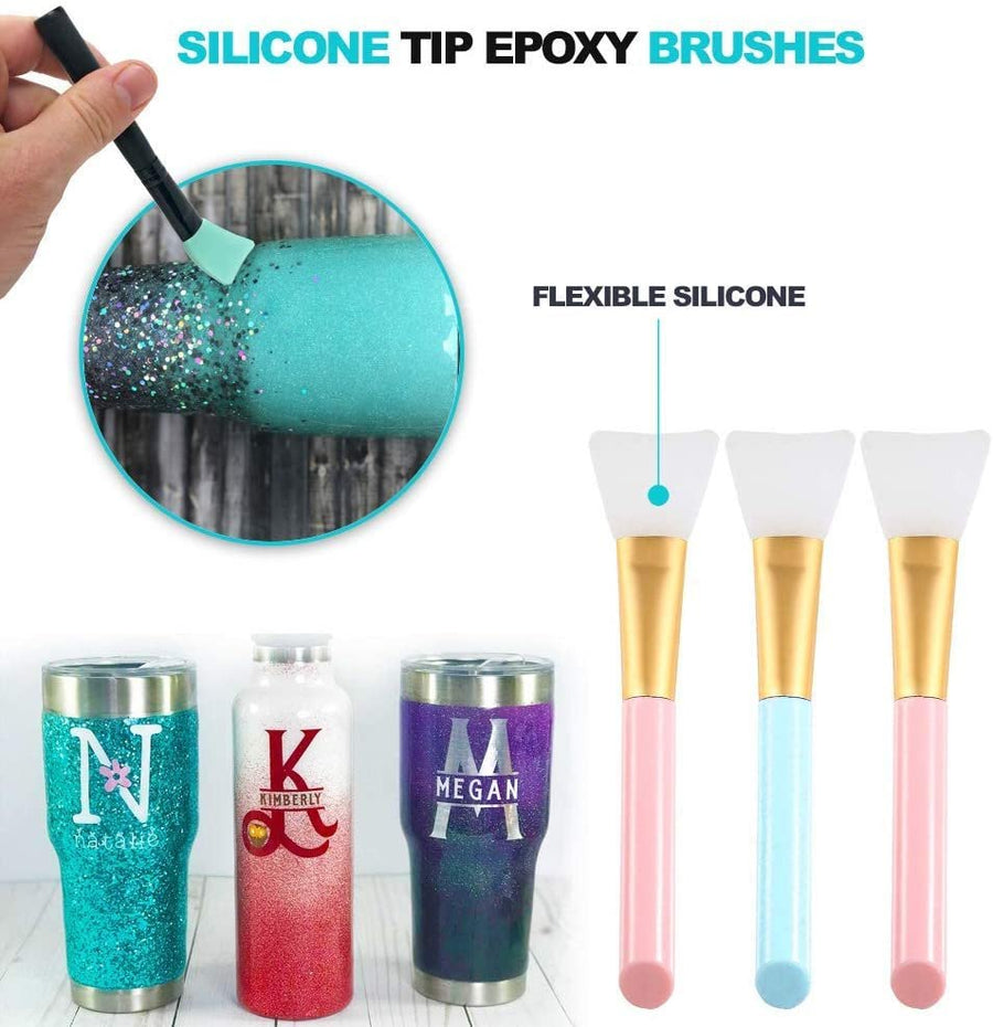 Epoxy Glitter Tumblers Kit Epoxy Heat Tool for Tumblers Bubble Buster, Epoxy Mixing Kit 2X 100ml Silicone Measuring Cups, 10x 1-Ounce Clear Epoxy Resin Mixing Cups, Silicone Epoxy Brushes for Tumblers