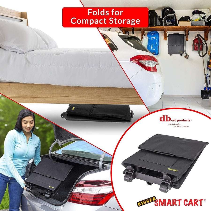 dbest products Bigger Smart Cart, Black Collapsible Rolling Utility Cart Basket Grocery Shopping Teacher Hobby Craft Art