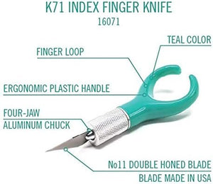 Excel Blades K71 Fingertip Craft Knife - 7 Inch Ergonomic Hobby Knife With Finger Loop - Crafting Supplies - Scrapbooking Knife and Cutting Tool For Precision Cutting and Trimming - Green Teal