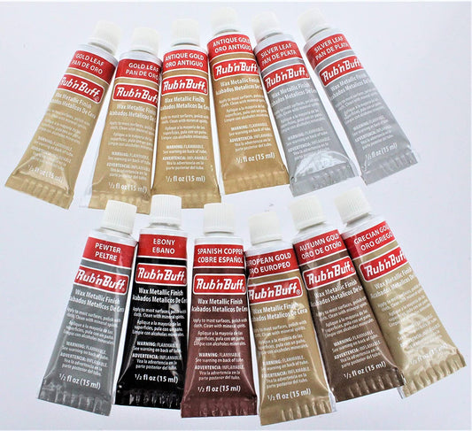 Amaco Rub 'N Buff Wax Metallic Finish, 12 Tube (9 Color) Assortment (Gold Leaf, Antique Gold, Grecian Gold, Ebony, Silver Leaf, Spanish Copper, Autumn Gold, European Gold, Pewter)