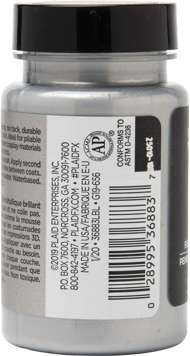 PlaidFX Metallic Flexible Acrylic Paint Ideal for Pliable Surfaces and Cosplay Costumes, Non-Cracking or Peeling, No-Tack, Durable, 3 oz, Chainmail