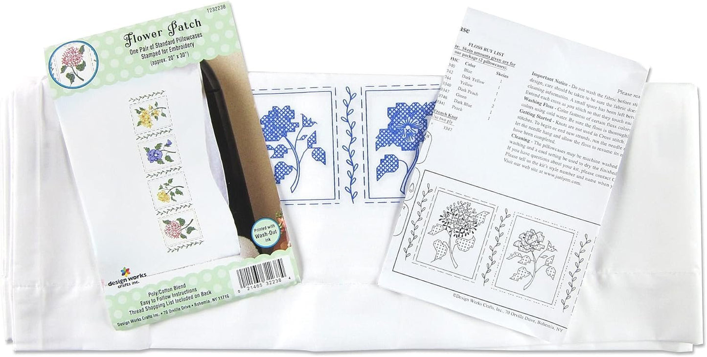 Tobin Flower Patch Stamped for Embroidery Pillowcases 20" x 30"