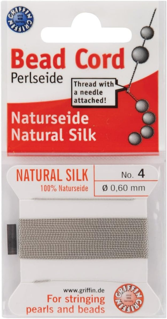 Griffin Silk Beading Cord & Needle, Size 4, Silver/Gray