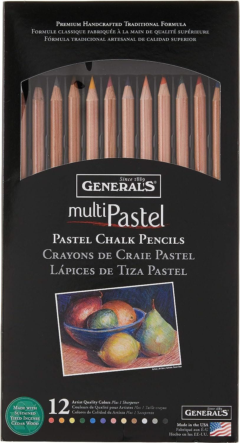 General Pencil 4400-12A General's Pastel Chalk Pencils, 12 Colors, Multicolor, 7 x 1/4 x 1/4 in