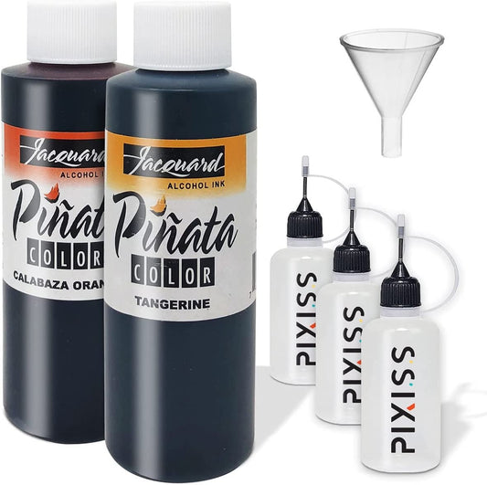 Jacquard Pinata Orange Bundle - Calabza Orange and Tangerine Colors (4-Ounce Bottles), 3 Pixiss 20ml Needle Tip Applicator and Refill Bottles and 1.5 inch Funnel Bundle for Yupo and Resin
