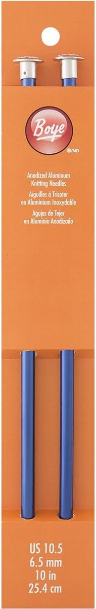 Boye 3216327105M Aluminum Straight Knitting Needles Set, US Size 10.5, 10" L, 2pcs