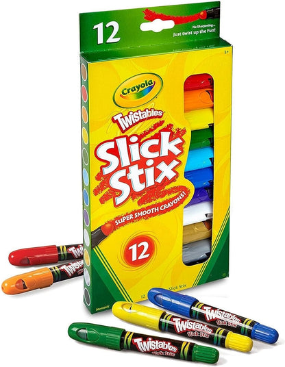 Crayola Twistables Slick Stix Crayons, 12 Count, Oil Pastel Alternative, Ages 3 & Up, Assorted