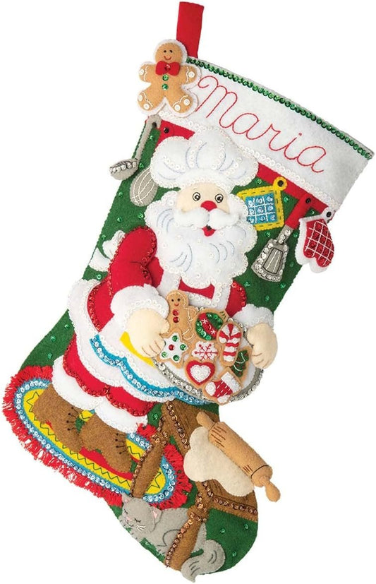 Bucilla Felt Applique 18" Stocking Making Kit, Gingerbread Santa, Perfect for DIY Arts and Crafts, 89312E