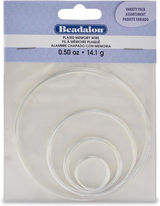 Beadalon Carbon Steel Memory Wire, Round, Silver Color, Approx 30 coils, Assorted Sizes: Ring, Bracelet X Small, Bracelet, Necklace