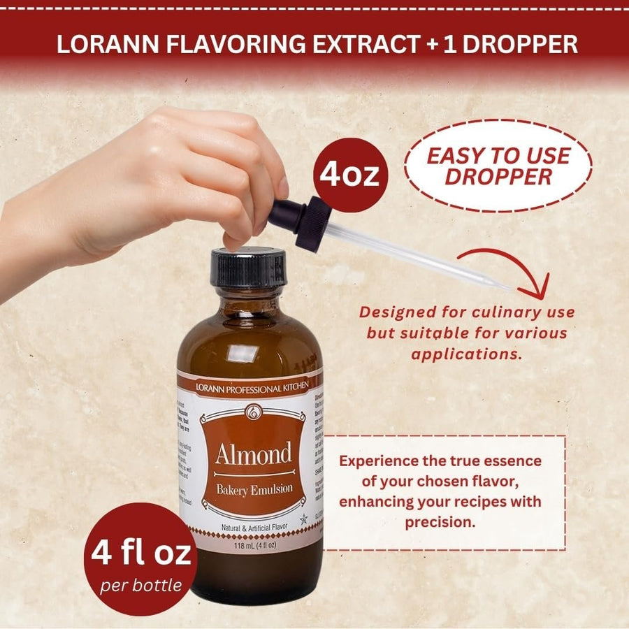 Lorann Flavoring Extract with 4 oz Threaded Eye Dropper - Cream Cheese Flavor (4 oz) - Flavor-Packed Oils and Extracts - Quantity Guide Included - For Baking, Lip Gloss Flavoring and Candy Making