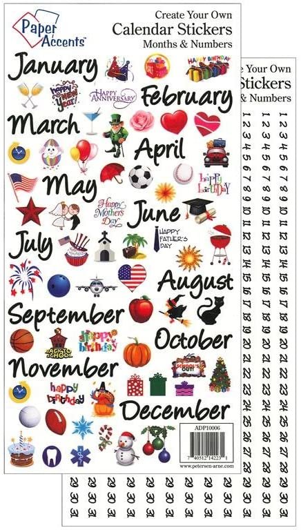 Accent Design Paper Accents StickerMonths&NumberBk Lg StickerMonthNumberLg