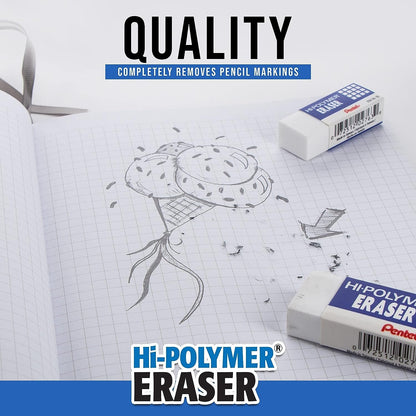 Pentel Hi-Polymer White Cap Erasers 10 Pack ZEH02BP10