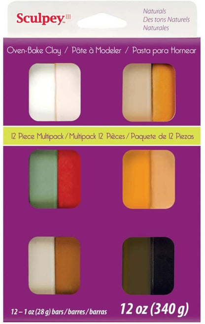 Sculpey III Naturals Collection Clay, 12x 1-Ounce Bars, Sculpey Liquid Clay Softener, 19 Pixiss Clay Sculpting and Carving Tools