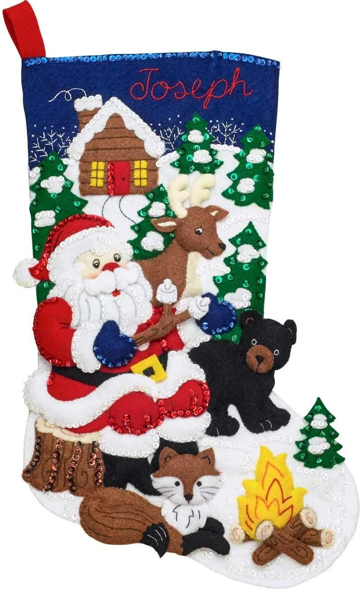 Bucilla Felt Stocking Applique Kit, 18", Santa Black Bear Cabin