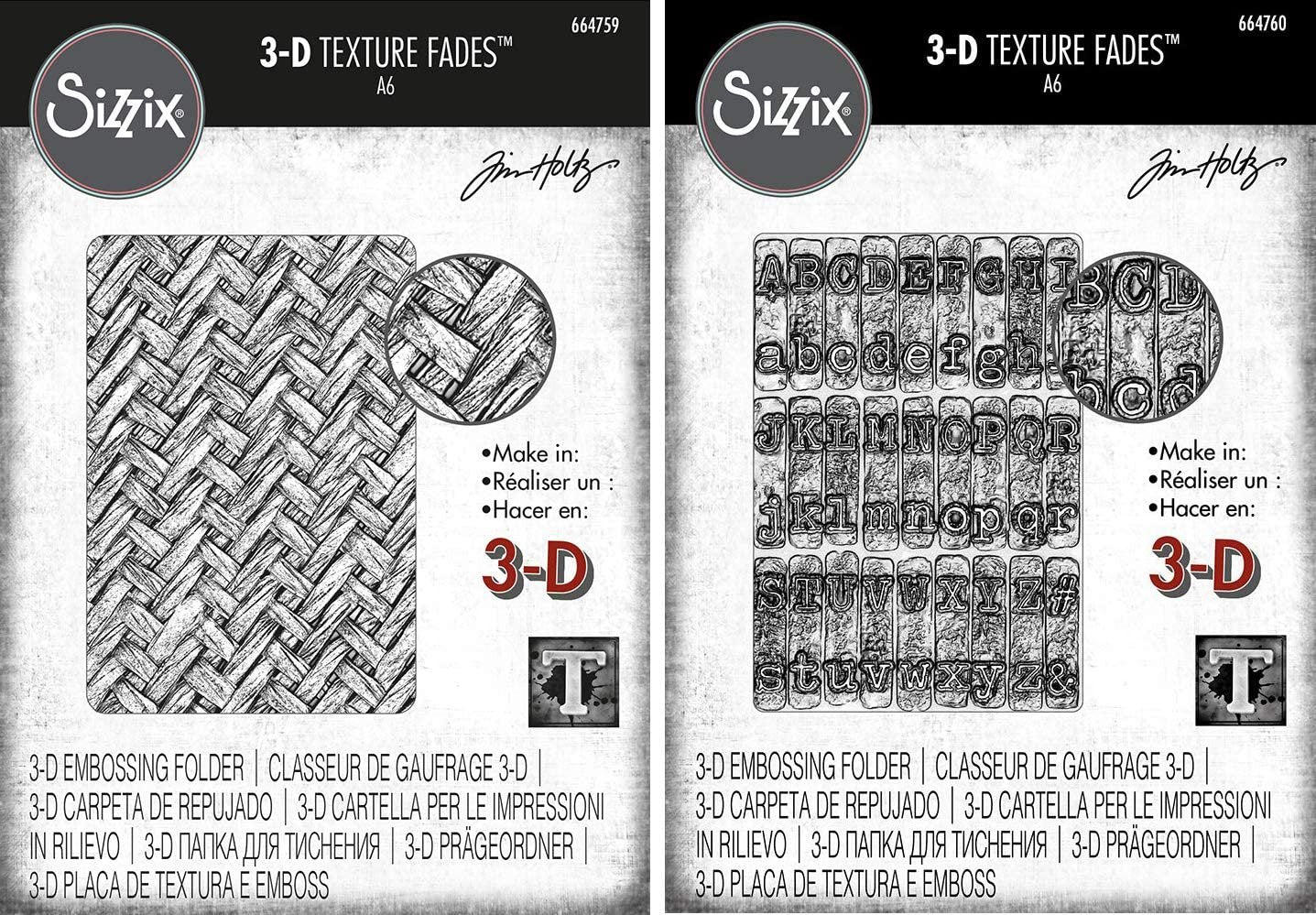 Tim Holtz Sizzix 3D Texture Fades Embossing Folders - Intertwine and Typewriter - 2 Item Bundle