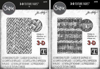 Tim Holtz Sizzix 3D Texture Fades Embossing Folders - Intertwine and Typewriter - 2 Item Bundle