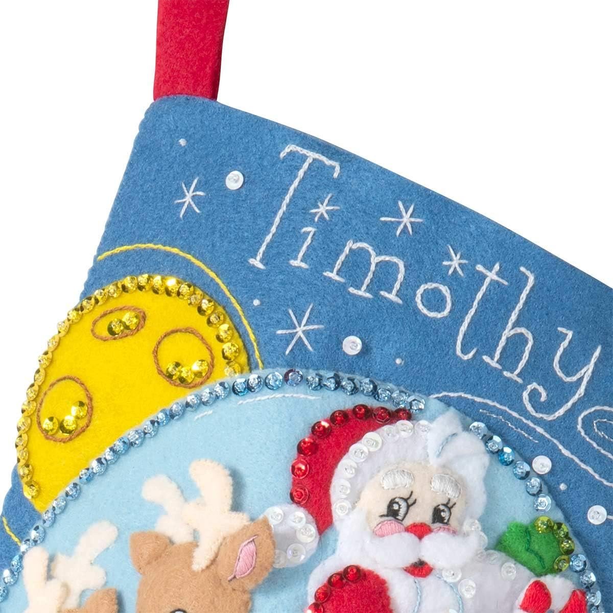 Bucilla 89237E Felt Applique Christmas Stocking Kit, Rocket Ship Santa, 18"