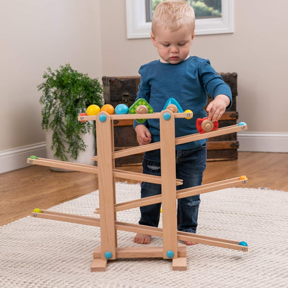 Fat Brain Toys Roll 'n Go Wooden Marble Run - Back-and-Forth Ball Track for Toddlers