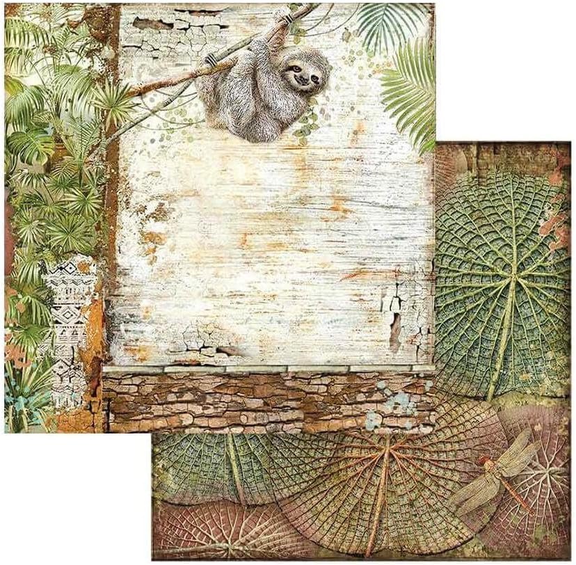 Stamperia Mini Scrapbooking Pad-Double Sided Sheets-Amazonia, Paper, Wooden, 8 x 8 inches v