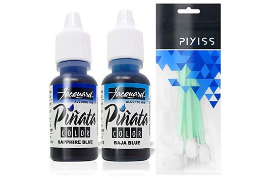 Jacquard Pinata Alcohol Inks Blues Bundle, Sapphire Blue and Baja Blue and 10X Pixiss Ink Blending Tools
