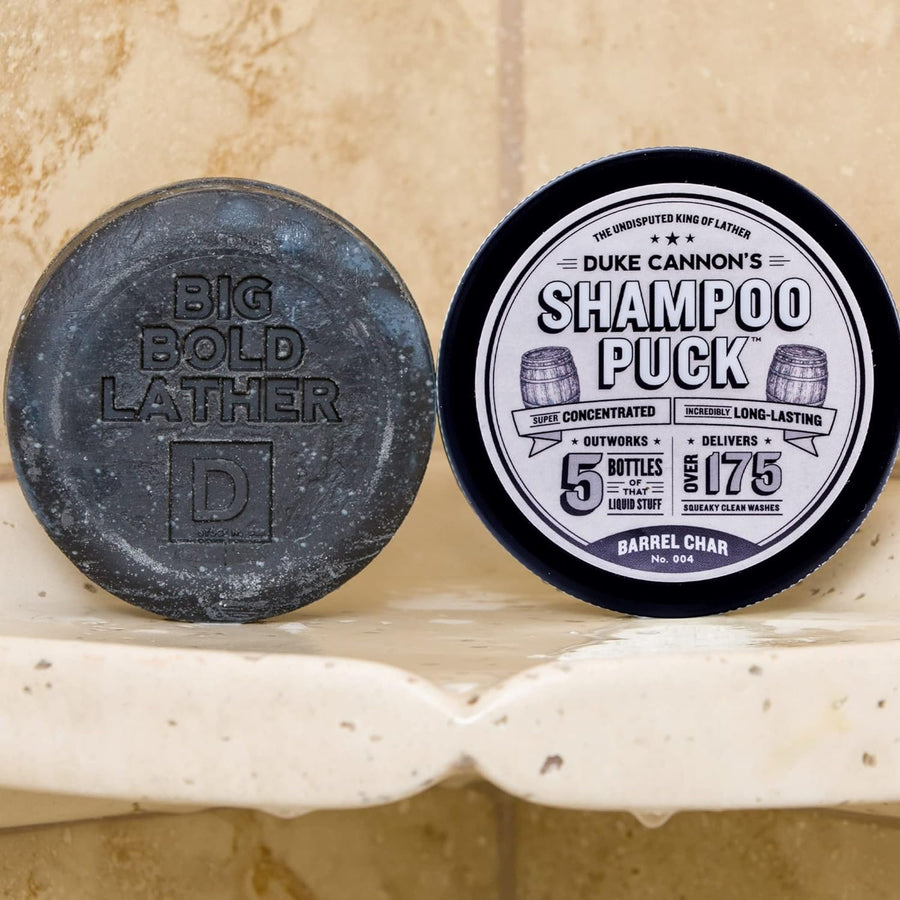 Duke Cannon Supply Co. Shampoo Puck for Men Barrel Char No. 004 Multi-Pack - Eco Friendly, Plastic Free, Solid Shampoo, Super Concentrated, Long-Lasting, TSA Approved, Sulfate-free, 4.5 oz (3 Pack)