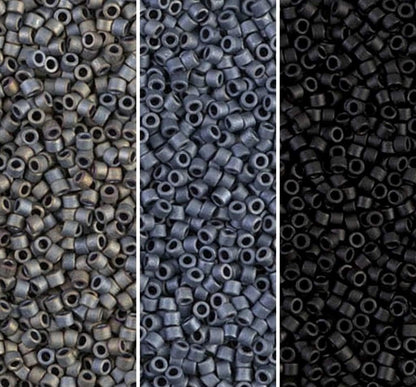 Delica Seed Beads Bundle: Size 11/0, Matte Gray Black Collection - DB301, DB307, DB310-3 Tubes of 2" ea
